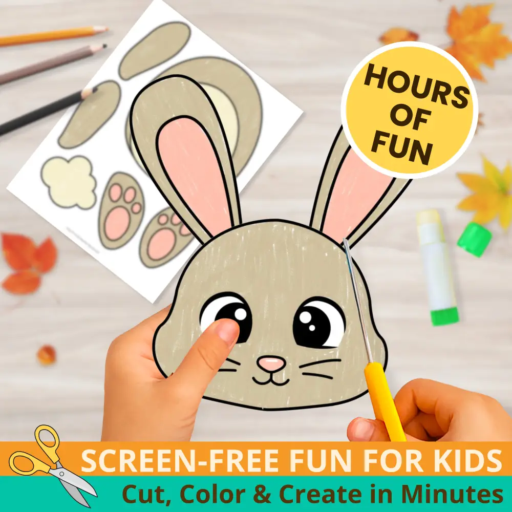 Teachers and parents love this Rabbit Paper Bag Puppet Printable for classrooms, art centers, and homeschool fun. Easy, cute, and mess-free! 🐰🌲 #PrintableActivity #CraftForKids