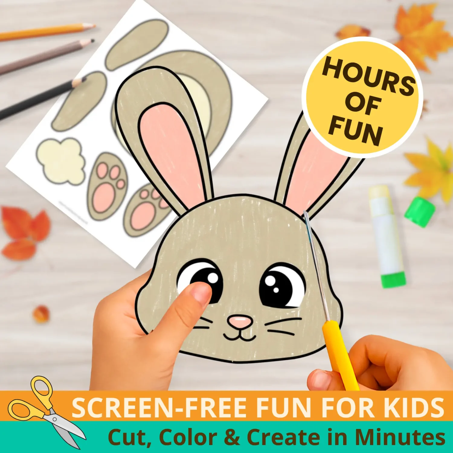 Teachers and parents love this Rabbit Paper Bag Puppet Printable for classrooms, art centers, and homeschool fun. Easy, cute, and mess-free! 🐰🌲 #PrintableActivity #CraftForKids
