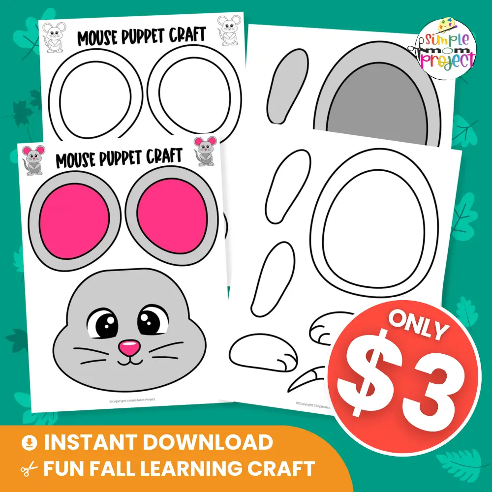 Add to your woodland collection with this Mouse Paper Bag Puppet Template! Great for storytelling, pretend play, and classroom crafts. 🐭🌲 #KidsCrafts #PrintablePuppet