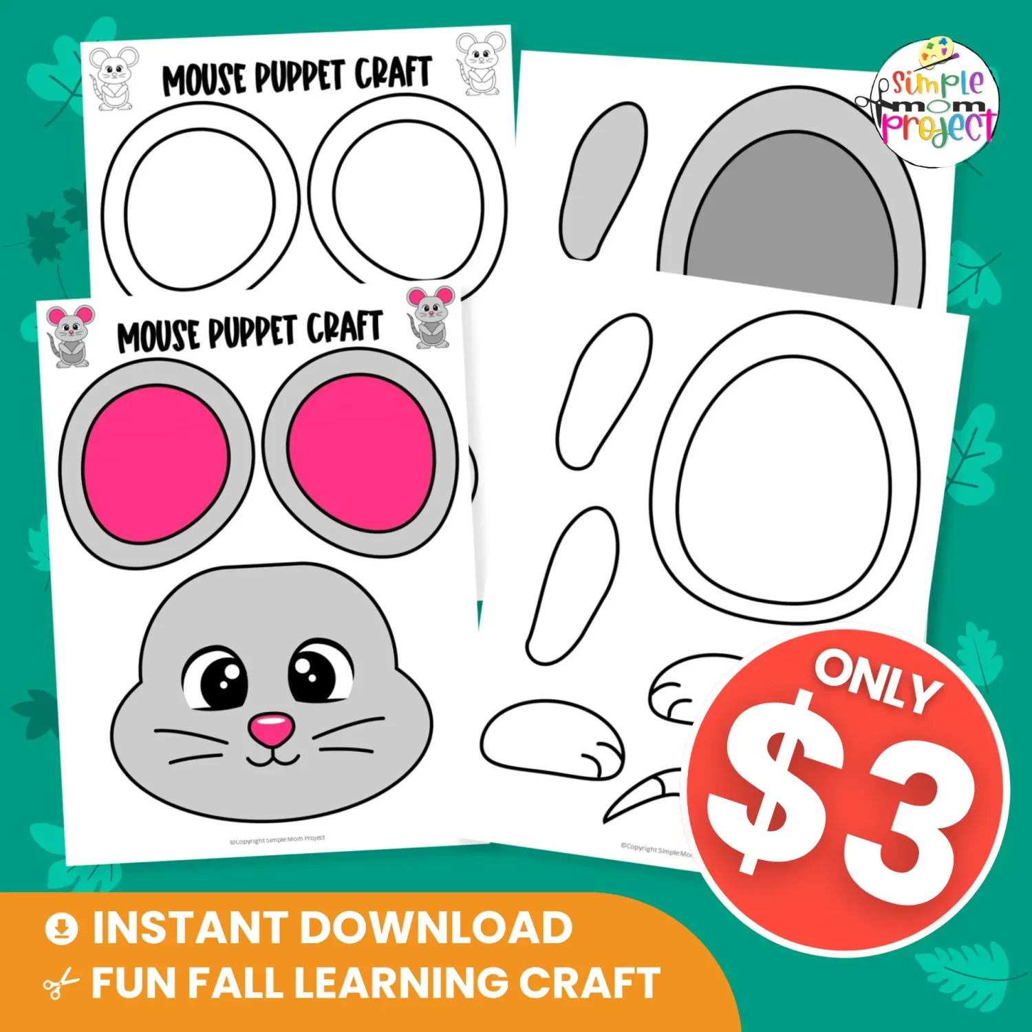 Add to your woodland collection with this Mouse Paper Bag Puppet Template! Great for storytelling, pretend play, and classroom crafts. 🐭🌲 #KidsCrafts #PrintablePuppet