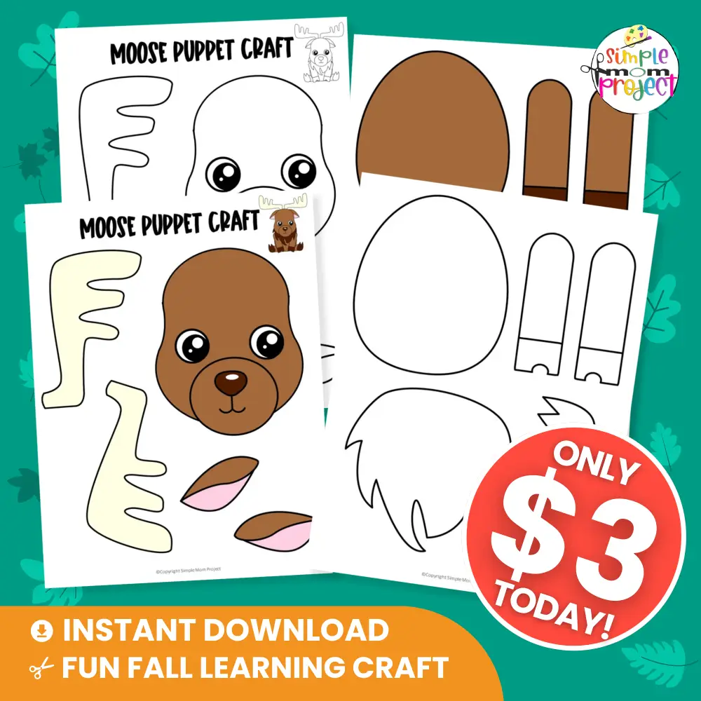 Make storytime come alive with this Moose Puppet Craft! Kids can color, cut, and play while learning about forest animals. 🌲🧡 #PrintablePuppet #PreschoolCraft