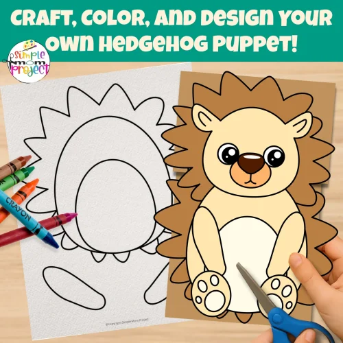 Fun Hedgehog Paper Bag Puppet Craft for preschoolers and early learners! Includes color and B&W templates — just print, cut, glue, and play! 🌲🧡 #WoodlandCraft #KidsActivity