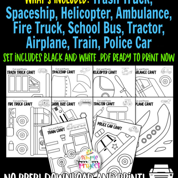 Looking for the best vehicle crafts for your kids? These easy, no prep vehicle crafts have fun cut and paste templates to keep your toddlers, preschoolers or even grown-up kids amused for hours. Including our popular police car, train, airplane and many more of these are sure to be a big hit with your kids for fun craft activities or even homeschooling lessons. Click here to grab these awesome ultimate bundle vehicle craft templates today.