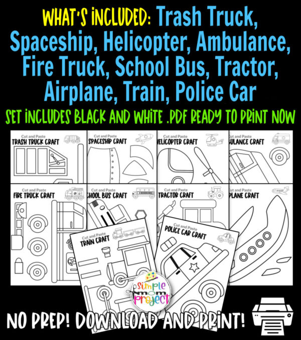 Looking for the best vehicle crafts for your kids? These easy, no prep vehicle crafts have fun cut and paste templates to keep your toddlers, preschoolers or even grown-up kids amused for hours. Including our popular police car, train, airplane and many more of these are sure to be a big hit with your kids for fun craft activities or even homeschooling lessons. Click here to grab these awesome ultimate bundle vehicle craft templates today.