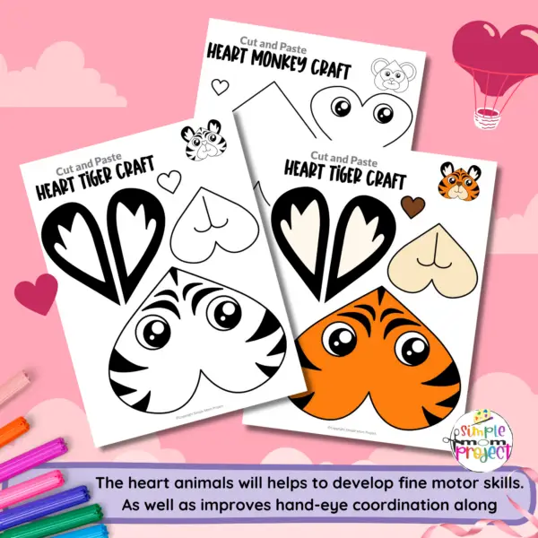 Are you looking for easy printable paper heart animal crafts to do with your preschool or kindergarten kids this weekend? These simple heart animal crafts are great for wall art or grab some brown paper bags and make cute heart animal puppets! Your kids can even glue them on to construction papers for handmade heart animal greeting cards. Make sure to grab your heart animal craft bundle set today!