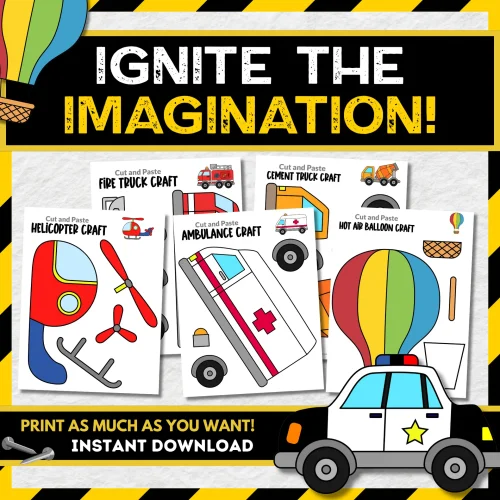 Are you in search of a vibrant set of easy-to-print vehicle crafts? These charming cut-and-paste full-color vehicle crafts are just what you need! Your children will enjoy creating fantastic projects like a school bus craft, hot air balloon craft, taxi cab craft, and many others using these simple, printable templates. Click now to buy your colorful printable vehicle templates today!