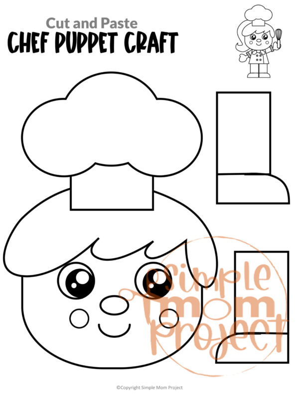 Printable Chef Paper Bag Puppet Community Helper Craft for Kids Preschooler Toddler 29