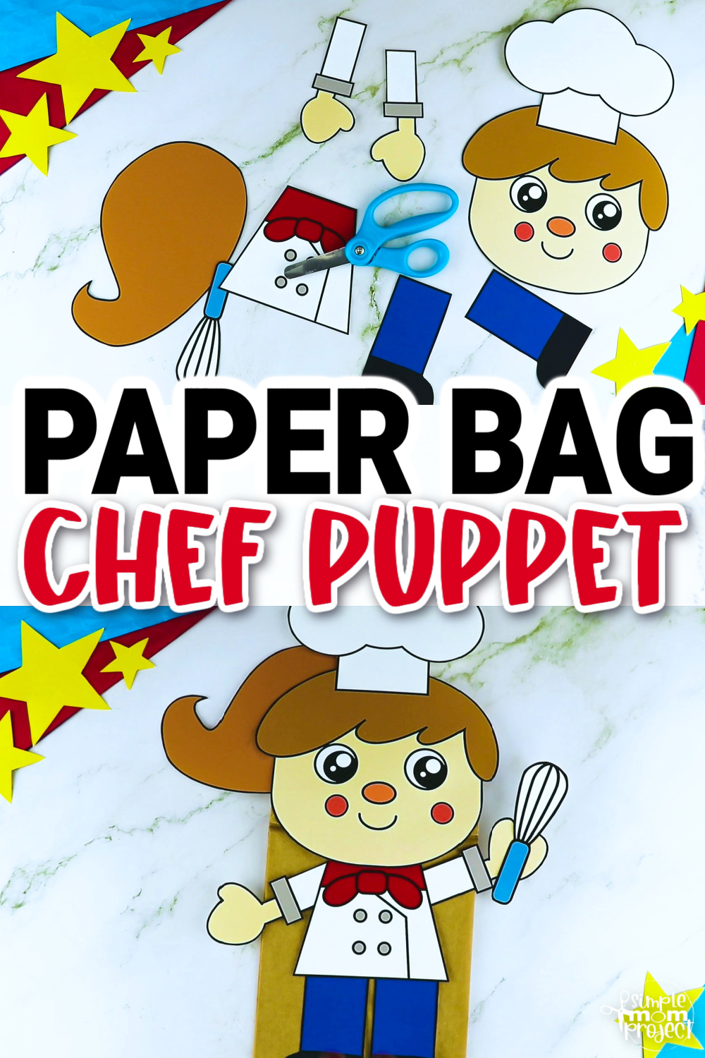 Printable Chef Paper Bag Puppet Community Helper Craft for Kids Preschooler Toddler 21