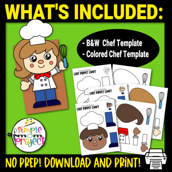 Are your little ones love to pretend to cook or bake yummy cookies? If so, they will definitely enjoy making these printable chef paper bag puppet crafts! These preschool printable chef hand puppets are perfect for learning the roles of community workers or include them in your puppet show. Kids will love assembling every part of this chef puppet craft. Click now to download your printable chef puppet templates!