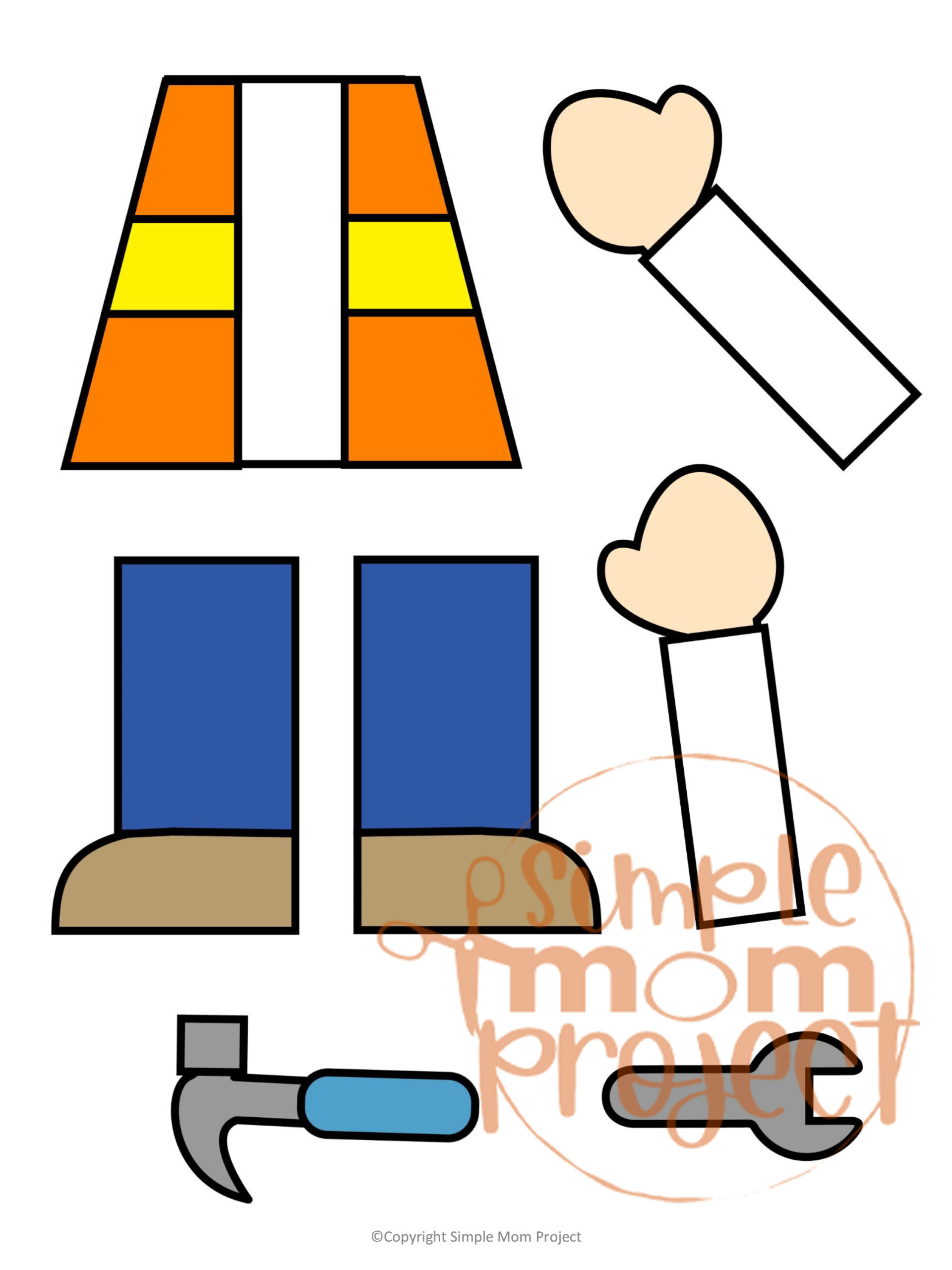 Printable Construction Worker Paper Bag Puppet Community Helper Craft for Kids Preschooler Toddler