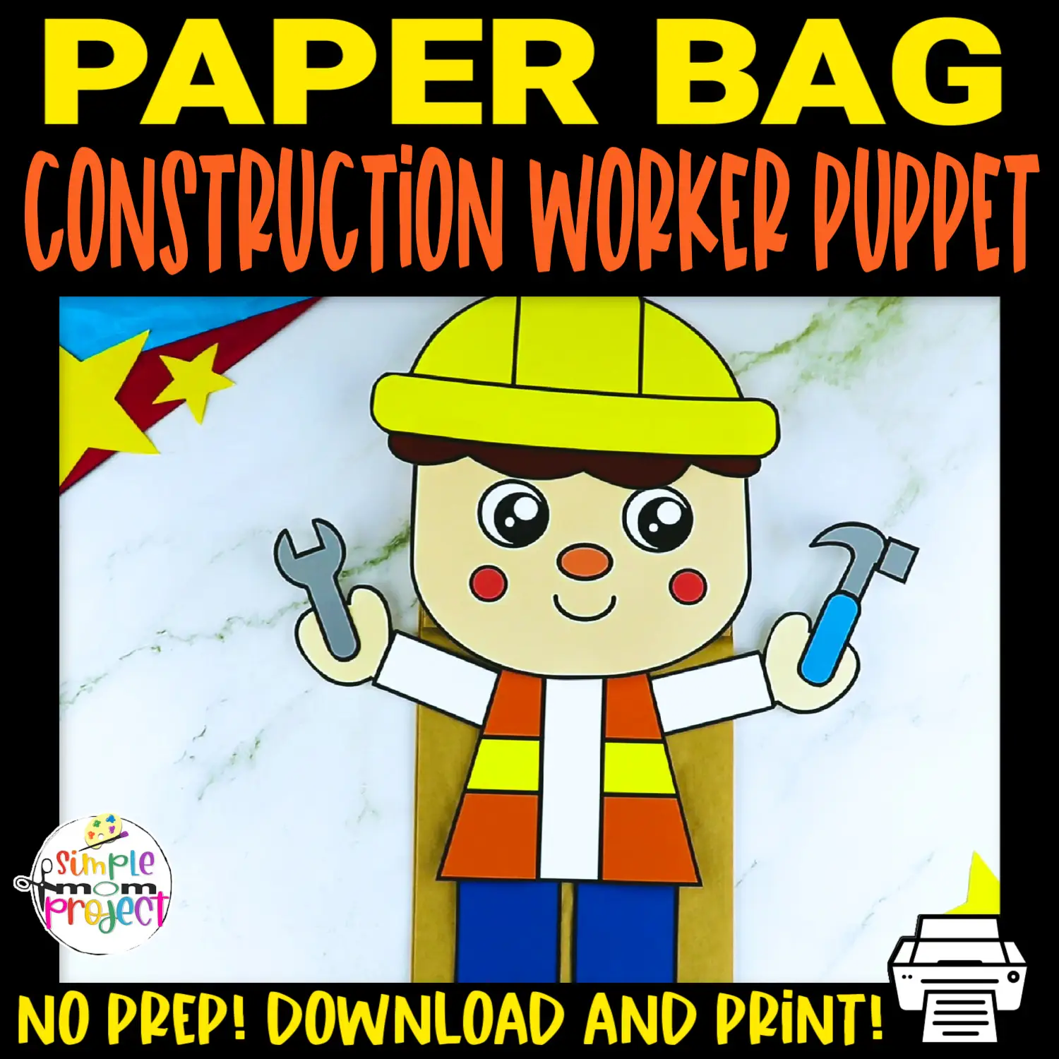 Looking for easy cut and paste paper crafts to add in your puppet show? Look no further! These printable construction worker paper bag puppet crafts are the ideal activities for toddler, preschool or kindergarten kids. This construction worker puppet making is great to improve children’s motor skills and creativity. Download and purchase your printable construction worker puppet templates now!