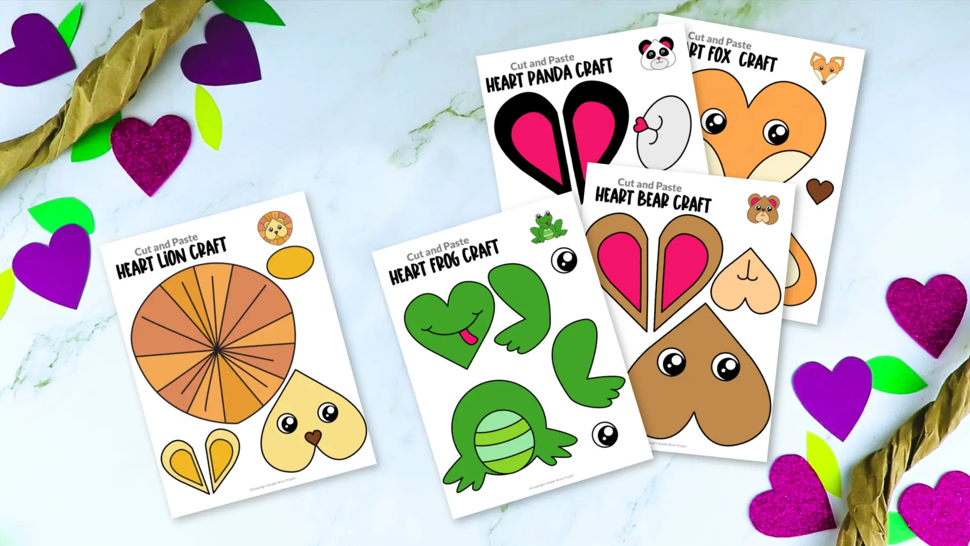 Printable Cut and Paste Heart Animal Crafts for Kids Preschool Toddler Kindergarten ULTIMATE 4