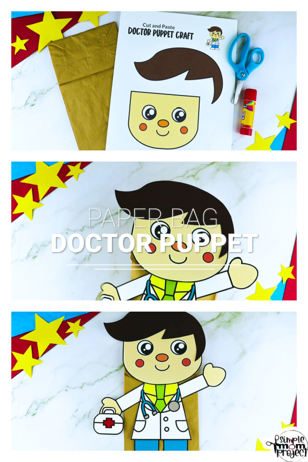 Printable Doctor Paper Bag Puppet Community Helper Craft for Kids Preschooler Toddler