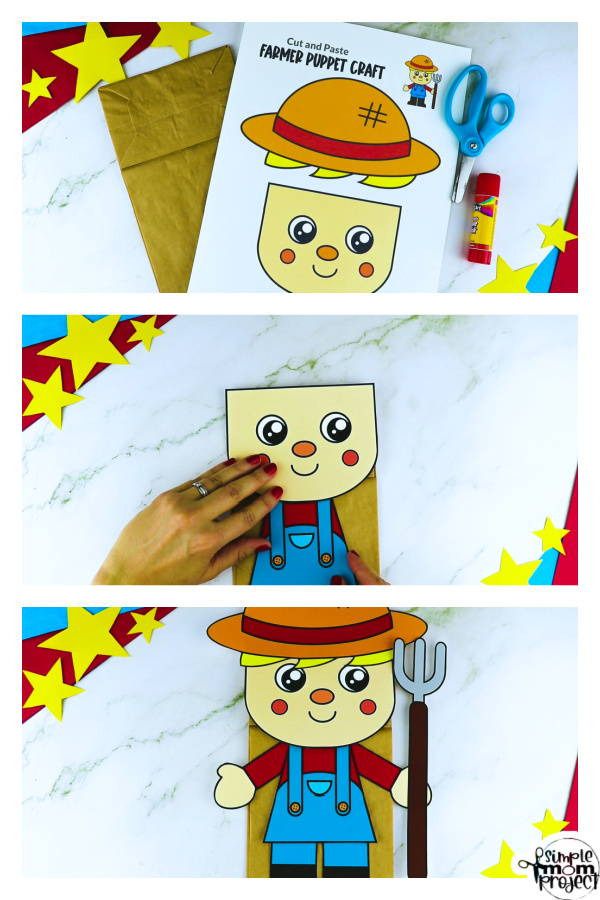 Printable Farmer Paper Bag Puppet Community Helper Craft for Kids Preschooler Toddler