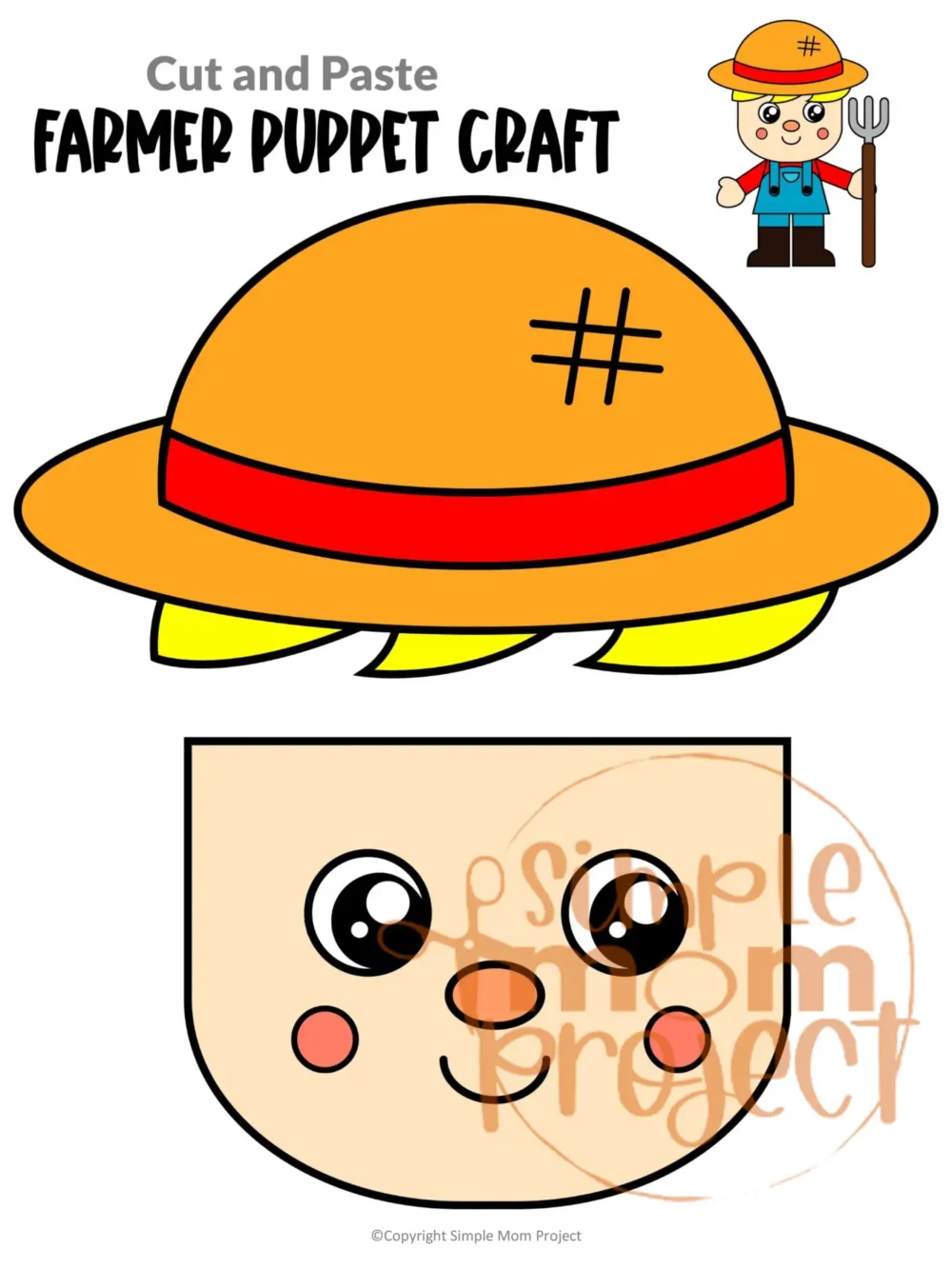 Printable Farmer Paper Bag Puppet Community Helper Craft for Kids Preschooler Toddler 2