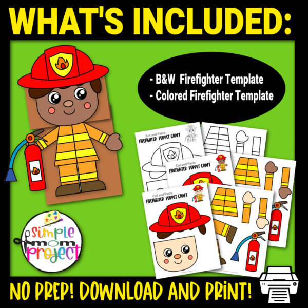 Are you looking for easy cut-and-paste craft activity to teach your kids the letter F? Use our printable firefighter paper bag puppet craft today! It is a great project when working with your fire safety or community helper lessons. Glue the firefighter craft to a brown paper bag and let your kids unleash their creativity. Download and purchase your printable firefighter puppet templates now!