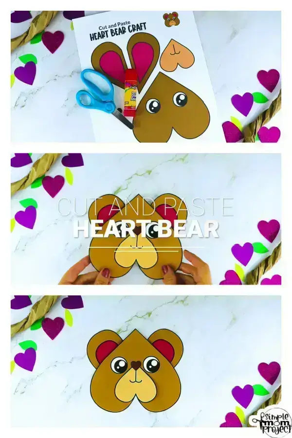 Printable Heart Bear Craft for Kids, Preschool, Toddlers, kindergarten 12