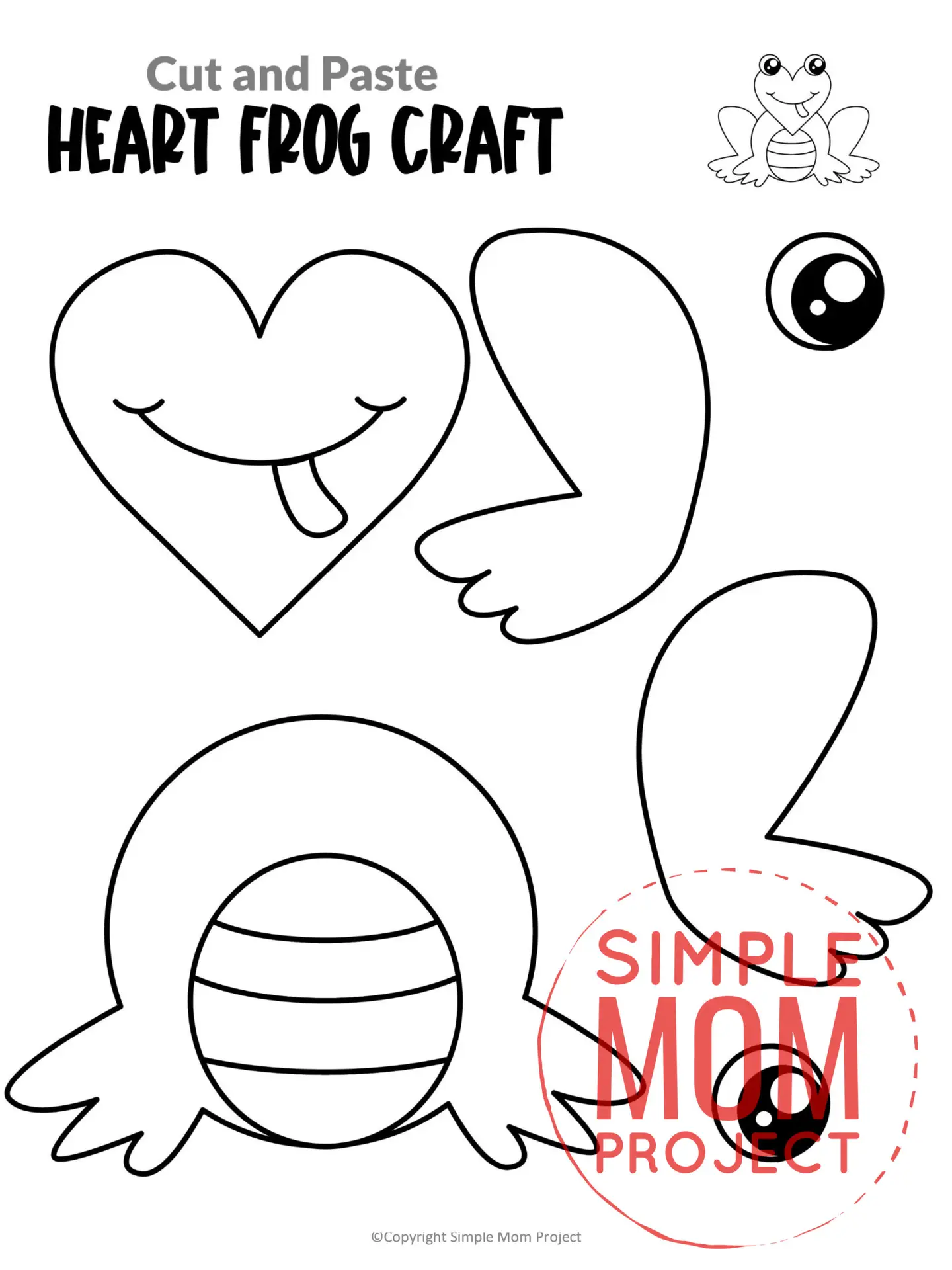 Printable Heart Frog Cut and Paste Craft Template for Toddlers, Preschoolers, and Kindergarteners