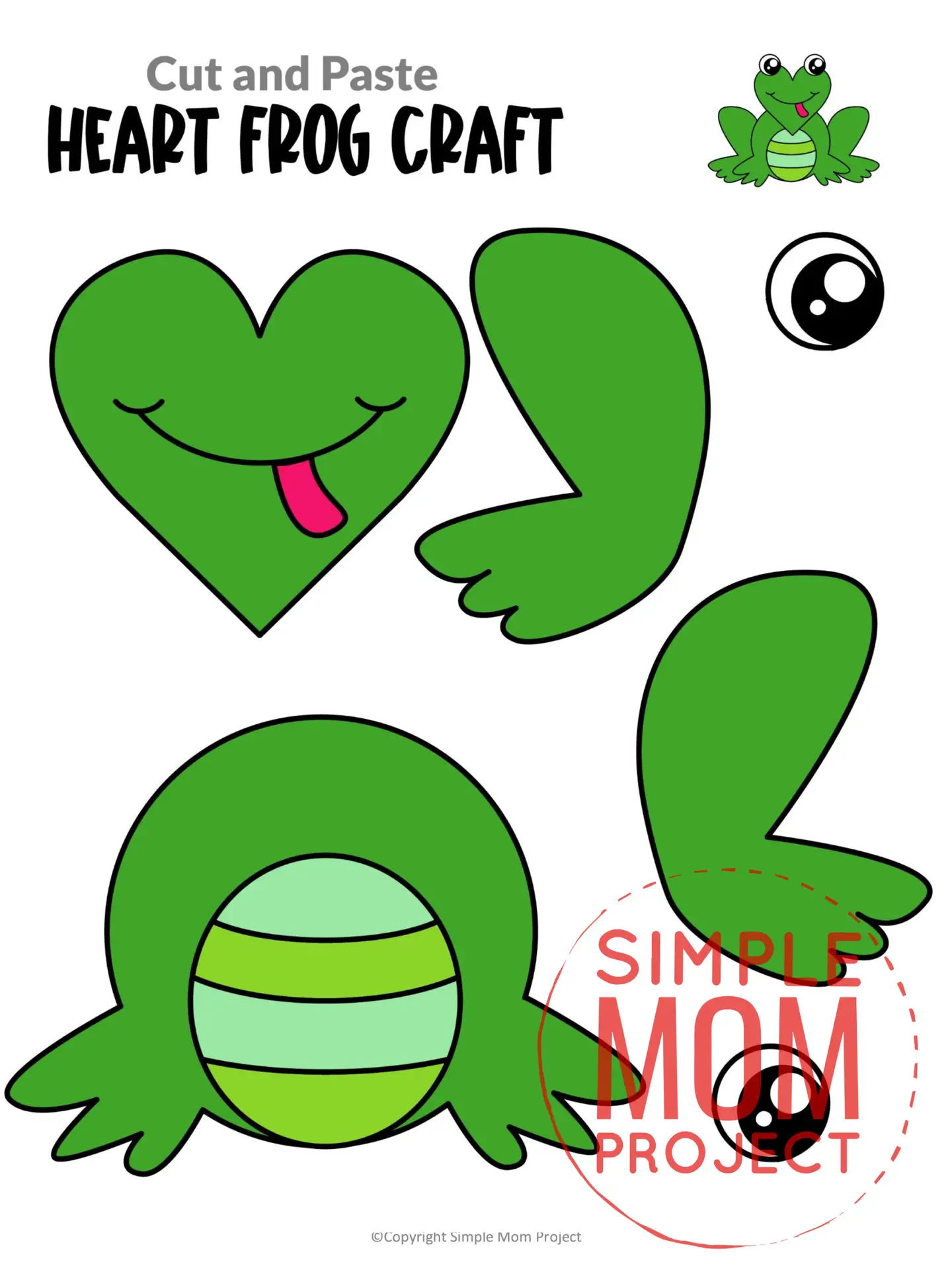 Printable Heart Frog Cut and Paste Craft Template for Toddlers, Preschoolers, and Kindergarteners 2