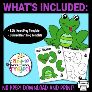 Are you looking for a simple heart shaped craft template for your kids? This adorable cut and paste heart frog craft is perfect for you! Your kids will enjoy coloring, cutting and sticking together the printable heart frog patterns. Whether you use this as creative art projects for toddlers, preschoolers or kindergartners or to learn about frogs during homeschooling, this cut and paste heart-shaped frog craft is a great fun for everyone!