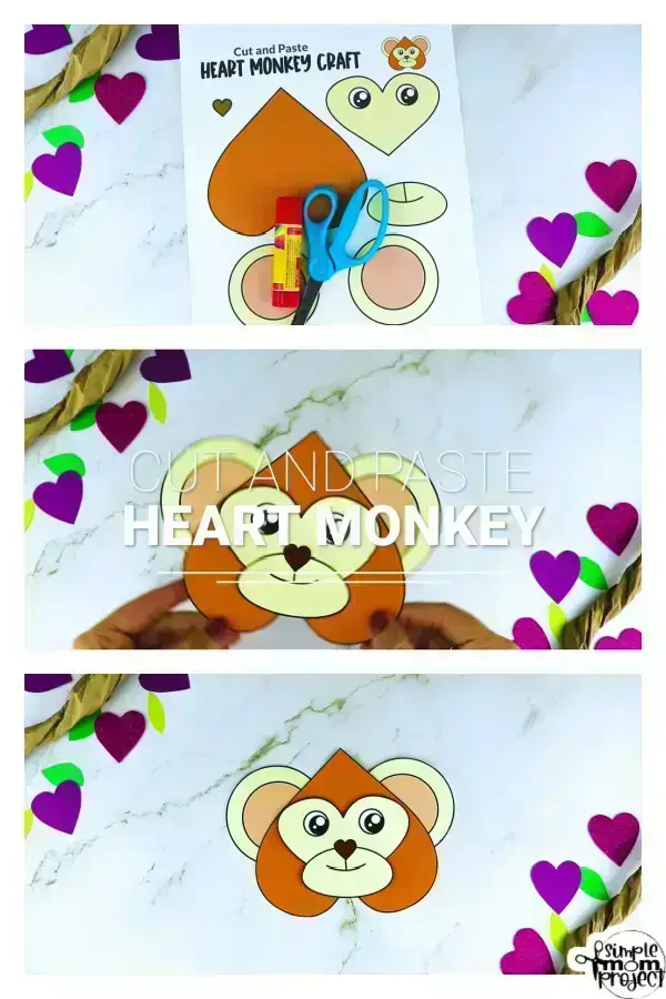 Printable Heart Monkey Craft for Kids, Preschool, Toddlers, kindergarten 11