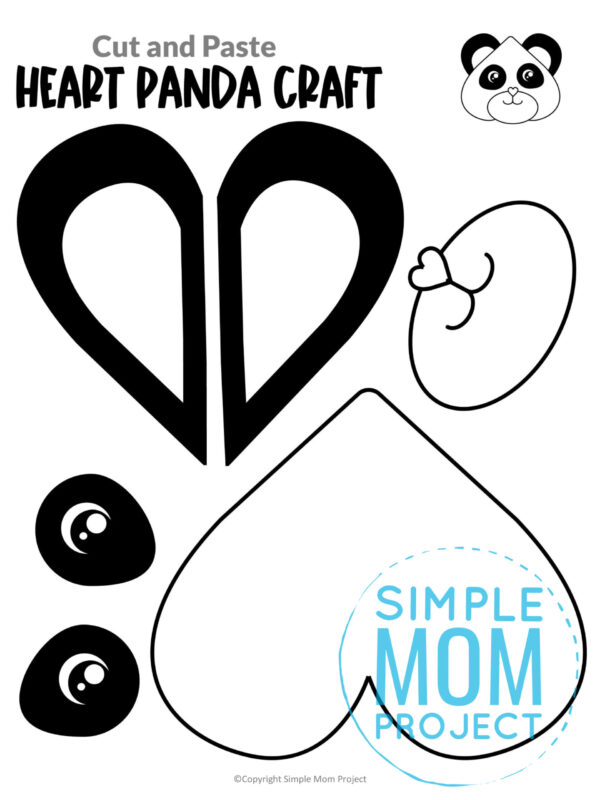 Printable Heart Panda Cut and Paste Craft Template for Toddlers, Preschoolers, and Kindergarteners 1