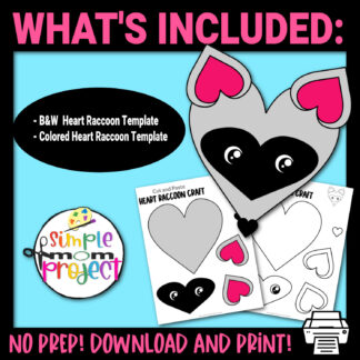 Looking for the best heart shaped animal craft for your toddler, preschool or kindergarten kids? This easy heart raccoon craft makes great cut and paste templates to keep your kids amused for hours. This printable heart raccoon craft is perfect for afternoon craft activities or even homeschooling lessons. Click now to grab this cute heart shaped racoon printable template!