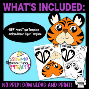 Looking for a heart-shaped craft activity for your preschoolers and kindergarteners? This printable heart tiger craft is perfect for kids to practice their cutting skills and enhance fine motor skills. Use this heart tiger craft if you’re planning to teach your kids the letter T or turn it into a friendly puppet craft for your kids to play with. The options for using this printable heart shaped tiger template is endless, so click now and grab your copy today!