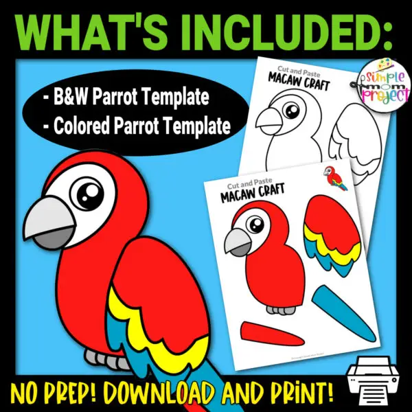 Printable Macaw Parrot Craft Template for Kids Preschool Toddler elementary nursing home 14