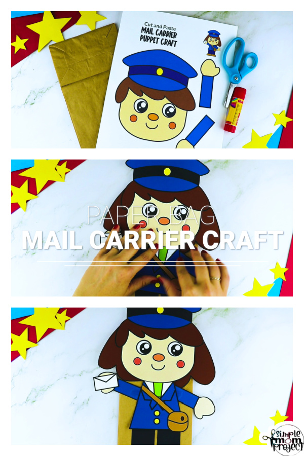 Printable Mail Carrier Paper Bag Puppet Community Helper Craft for Kids Preschooler Toddler