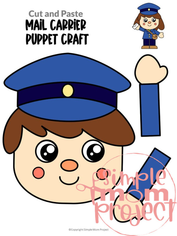 Printable Mail Carrier Paper Bag Puppet Community Helper Craft for Kids Preschooler Toddler 3