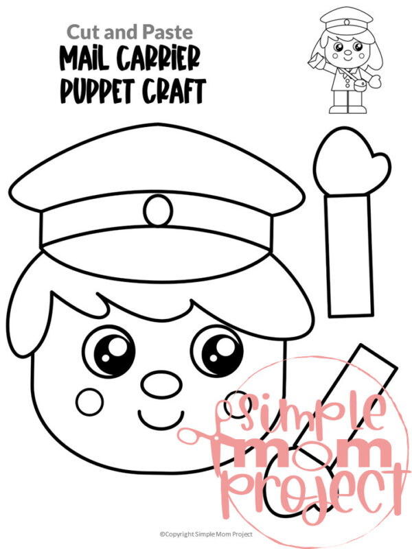 Printable Mail Carrier Paper Bag Puppet Community Helper Craft for Kids Preschooler Toddler 5