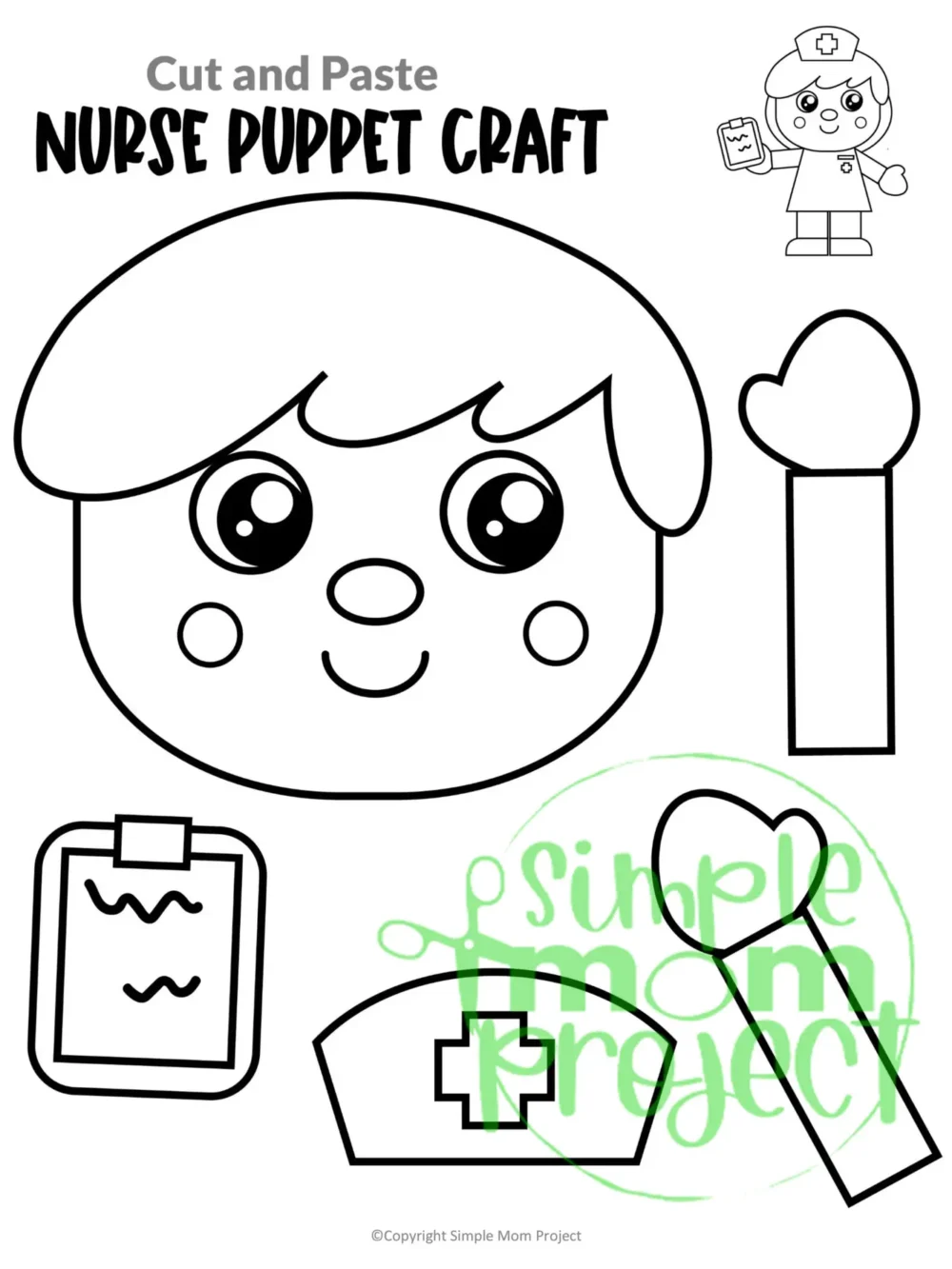 Printable Nurse Paper Bag Puppet Community Helper Craft for Kids Preschooler Toddler 9