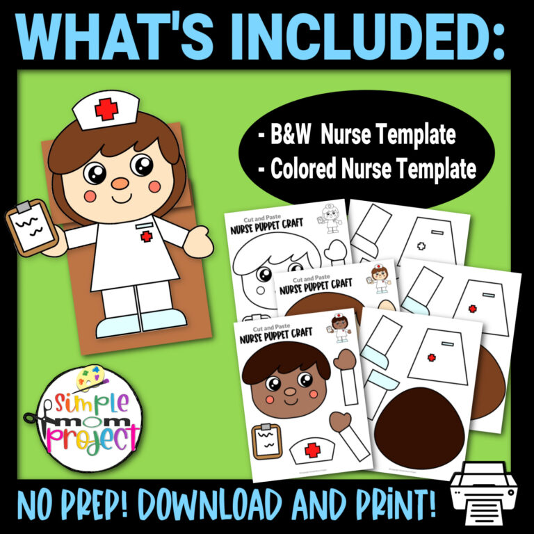 Nurse Paper Bag Puppet Craft Template - Simple Mom Project Store