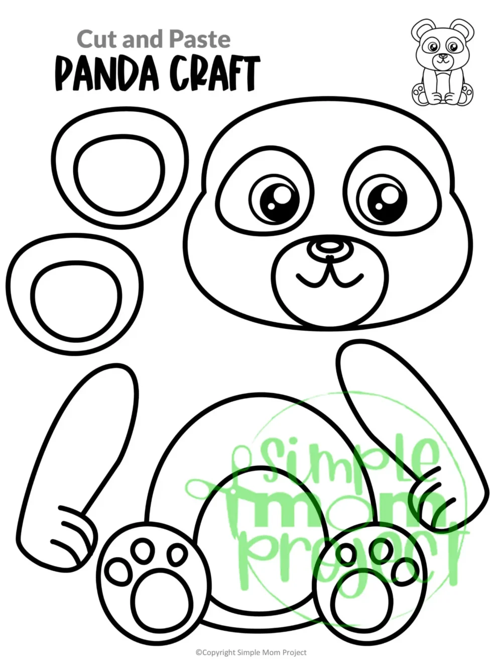 Printable Panda Bear Craft Template for Kids Preschool Toddler elementary nursing home