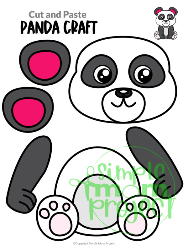 Printable Panda Bear Craft Template for Kids Preschool Toddler elementary nursing home