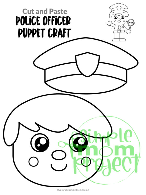 Printable Police Officer Paper Bag Puppet Community Helper Craft for Kids Preschooler Toddler 5