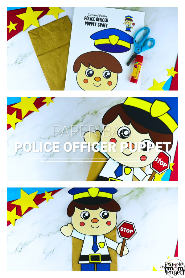 Printable Police Officer Paper Bag Puppet Community Helper Craft for Kids Preschooler Toddler