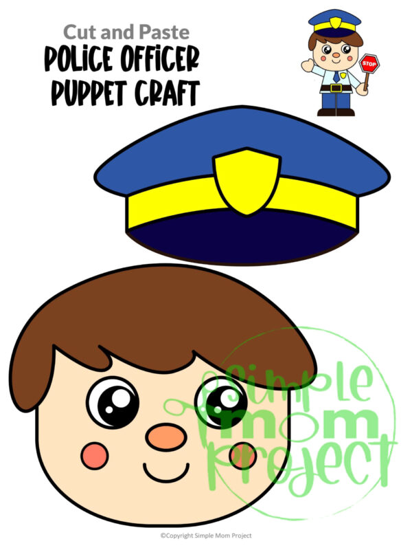 Printable Police Officer Paper Bag Puppet Community Helper Craft for Kids Preschooler Toddler 3