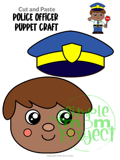 Police Officer Paper Bag Puppet Craft Template - Simple Mom Project Store