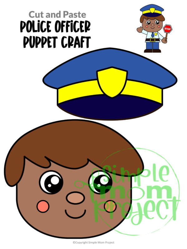 Printable Police Officer Paper Bag Puppet Community Helper Craft for Kids Preschooler Toddler 1