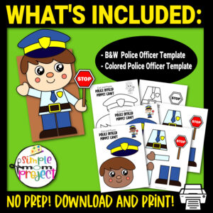 Are you searching for easy cut-and-paste police officer crafts to use when teaching community helpers or the letter P? Well, good news because kids will surely love making these printable police officer paper bag puppet crafts. These diy police officer hand puppets are great to include in your puppet show or community helper themed decorations. Grab a few supplies and purchase these printable police officer puppet templates now!