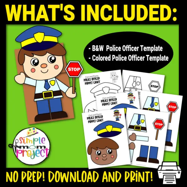 Are you searching for easy cut-and-paste police officer crafts to use when teaching community helpers or the letter P? Well, good news because kids will surely love making these printable police officer paper bag puppet crafts. These diy police officer hand puppets are great to include in your puppet show or community helper themed decorations. Grab a few supplies and purchase these printable police officer puppet templates now!