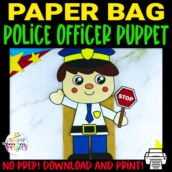 Are you searching for easy cut-and-paste police officer crafts to use when teaching community helpers or the letter P? Well, good news because kids will surely love making these printable police officer paper bag puppet crafts. These diy police officer hand puppets are great to include in your puppet show or community helper themed decorations. Grab a few supplies and purchase these printable police officer puppet templates now!