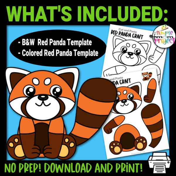 Printable Red Panda Bear Craft Template for Kids Preschool Toddler elementary nursing home 14