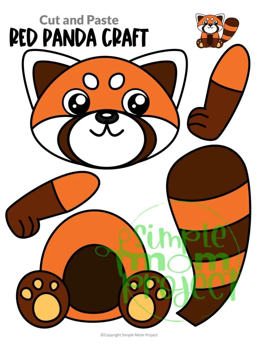 Printable Red Panda Bear Craft Template for Kids Preschool Toddler elementary nursing home 12