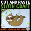 Printable Sloth Craft Template for Kids Preschool Toddler elementary nursing home 14