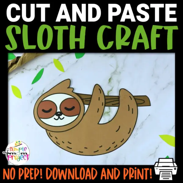 Printable Sloth Craft Template for Kids Preschool Toddler elementary nursing home 14