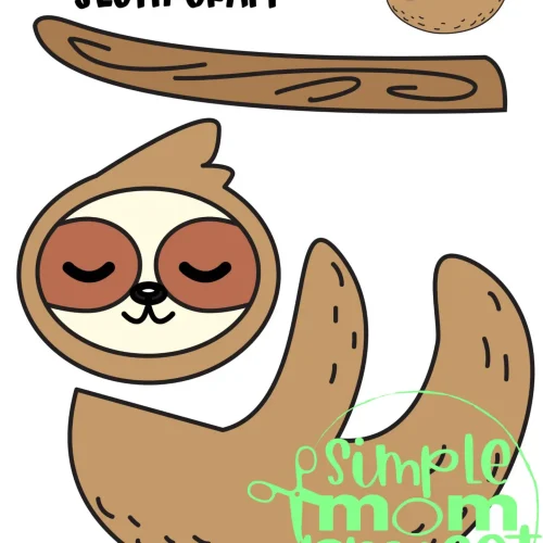 Printable Sloth Craft Template for Kids Preschool Toddler elementary nursing home