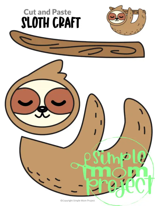 Printable Sloth Craft Template for Kids Preschool Toddler elementary nursing home